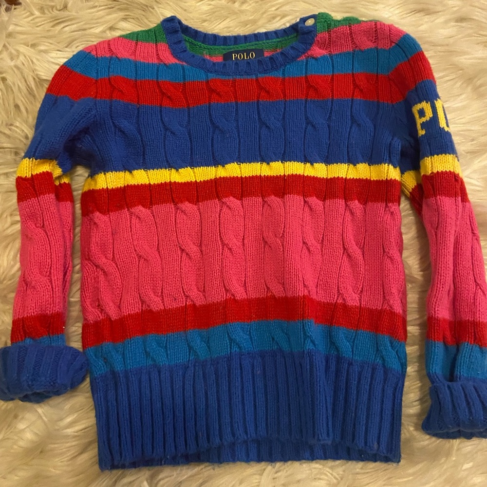 POLO RALPH LAUREN Color Block Knit Sweater Pink kids size 5 d03